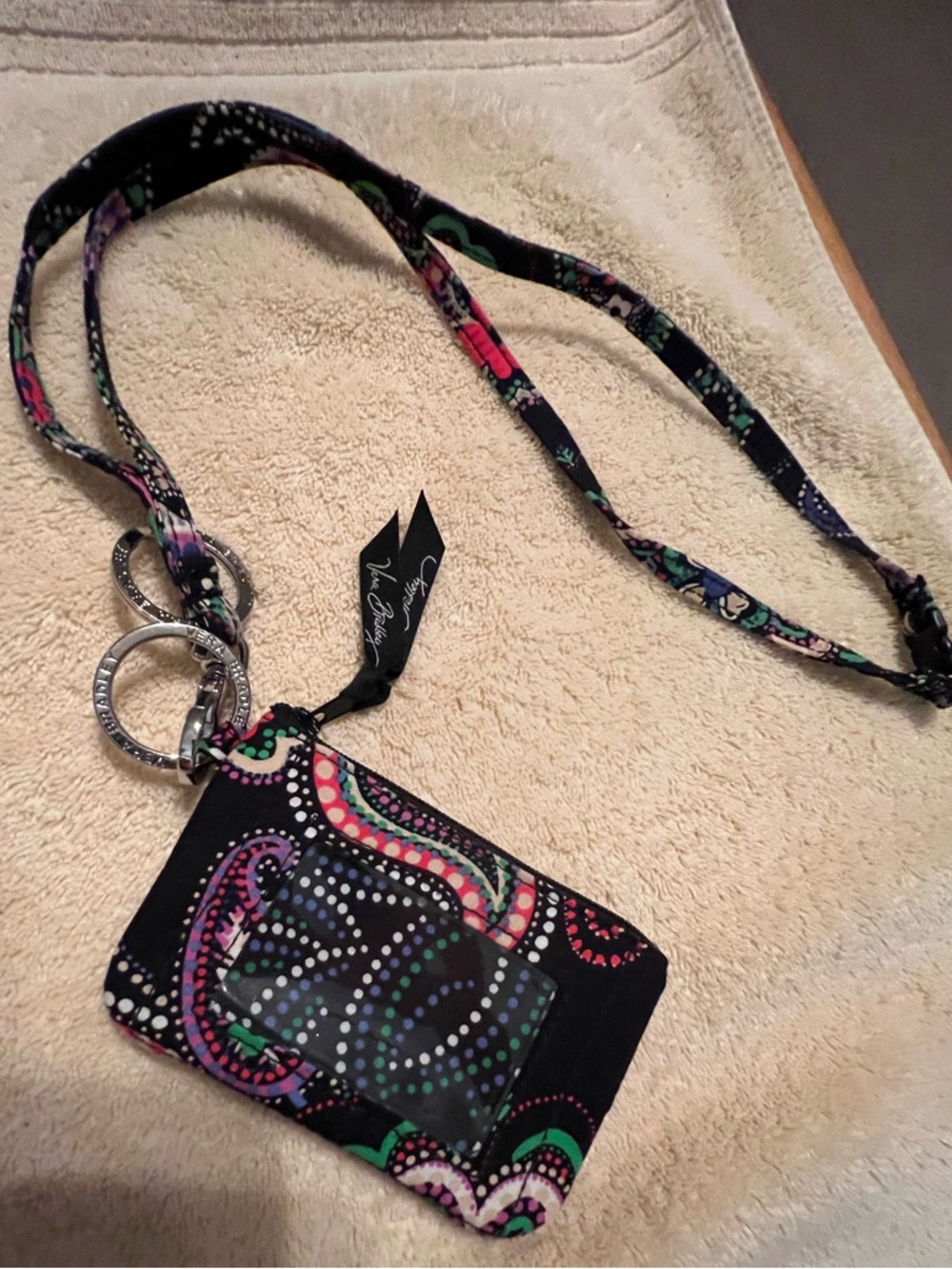 Fabric Paisley ID Lanyard with Key Rings - Black Multicolor